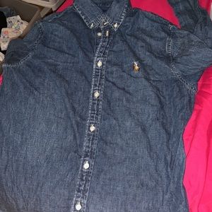 Denim long sleeve polo button up